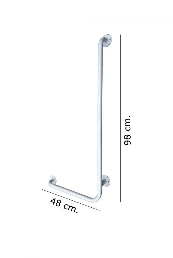 Barral agarradera 90° baño 48x98 cm metalica terminacion epoxi blanca, incluye el kit de elementos de fijación medidas