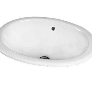 Bacha de bano oval de encastrar 44x35,8 cm ceramica blanca Cordenons, con sistema antidesborde
