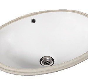 Bacha de baño Vanitory Oval de Pegar Bajo Mesada 39x305x12 de la marca Cordenons, totalmente en porcelana ceramica santiaria de color blanco