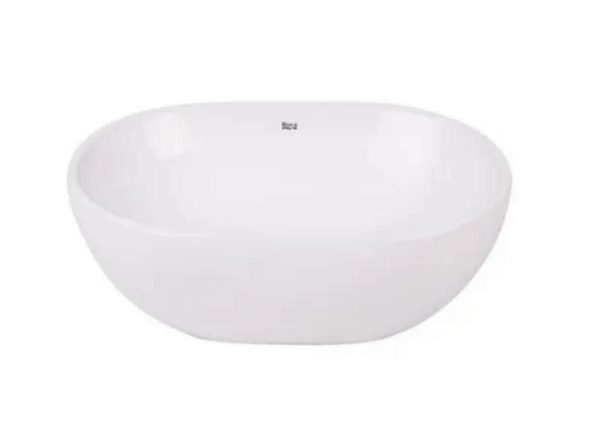 Bacha baño Lea de Roca oval 45x29.5x13 de apoyo blanca, totalmente fabricada en porcelana ceramica sanitaria