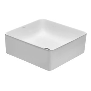 Bacha Pileta baño cuadrada Peirano 37x37x13 porcelana ceramica sanitaria blanca, instalacion de apoyo sobre mesada