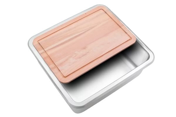 Pileta cocina Johnson Quadra Q37 bacha simple con tabla de picar, acero inoxidable 304, medidas internas 34x37x17.5 cm
