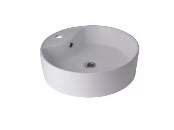 Bacha de baño Pileta lavatorio redonda de apoyar 40x15.5 cm, fabricada integramente en porcelana ceramica sanitaria color blanco