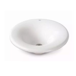 Bacha de baño redonda Osaka Roca lavatorio 43x17,5 cm, de apoyo sobre mesada fabricada en porcelana ceramica sanitaria color blanco