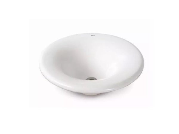 Bacha de baño redonda Osaka Roca lavatorio 43x17,5 cm, de apoyo sobre mesada fabricada en porcelana ceramica sanitaria color blanco