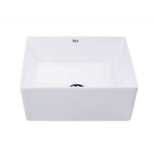 Bacha de baño Kira Square de Roca 38x38x12 cm de apoyo, totalmente fabricada en porcelana ceramica sanitaria, color blanco