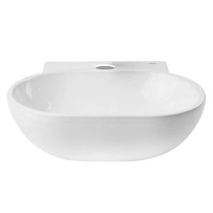 Bacha de baño Lea Plus Roca 45x40x13 sobre encimera, en porcelana ceramica sanitaria color blanco, para griferia que necesita 1 agujero