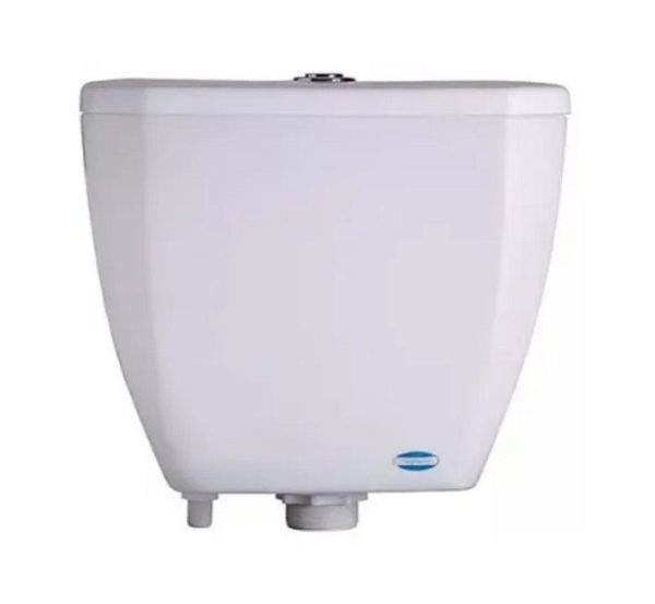 Deposito para inodoro a codo Topacio en PVC blanco mochila de colgar en la pared, compatible con la mayoria de los inodoros cortos a codo